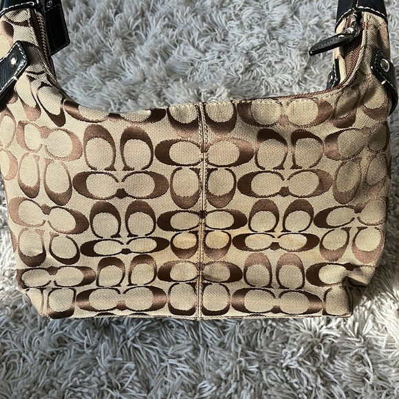 Stunning Coach Signature Beige and Brown Canvas and Leather Hobo Boat Bag - Picture 8 of 14